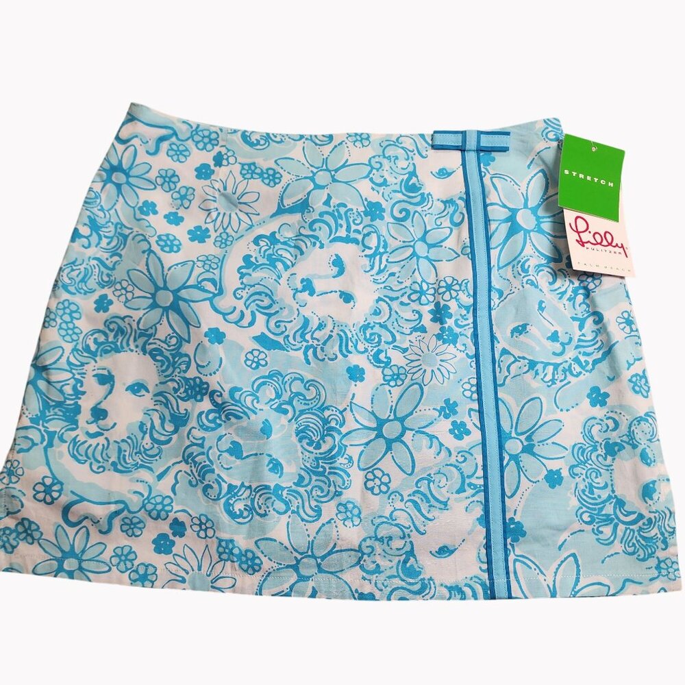 Lilly Pulitzer Size 4  Lenore Skort White Blue Golden Lion Print Stretch